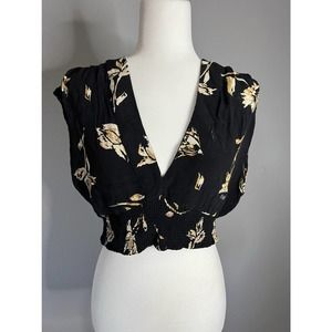 Free People Smocked Waist Crop Top Black Small Spell Gypsy